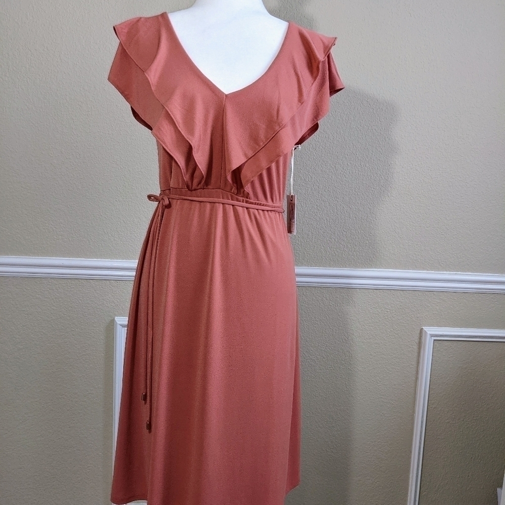 Jessica Simpson Maternity Dress with Ruffle V-neck in Dusty Rose NWT